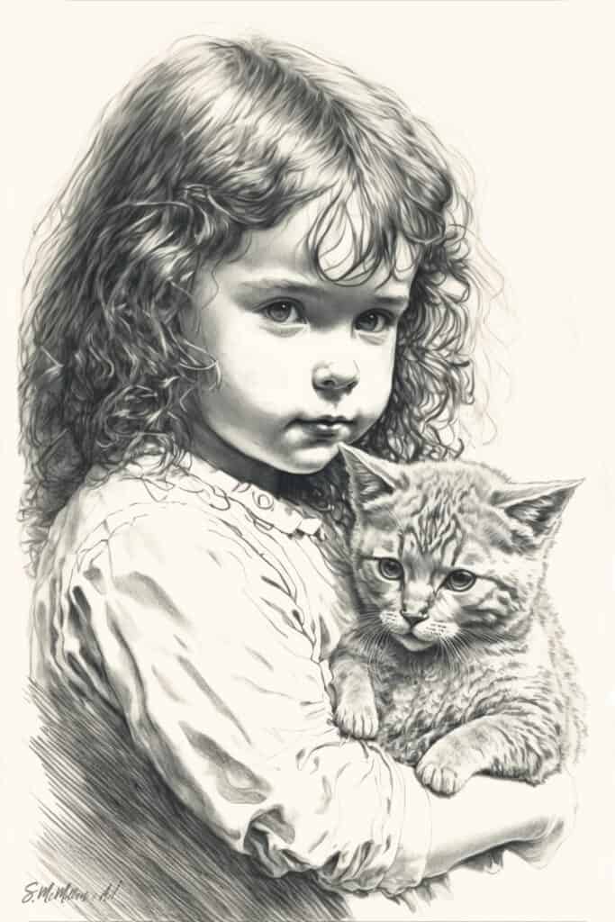 Girl with Cat by Susanne McMillan Art