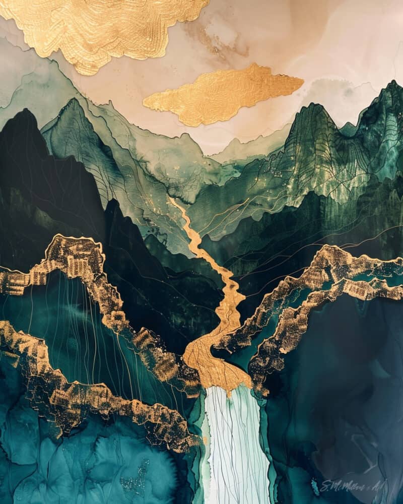 Mountain Waterfall by Susanne McMillan Art